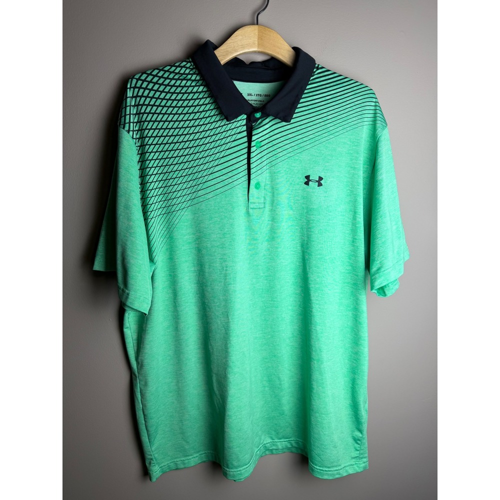 Under Armour Mens Playoff Polo Shirt 2XL Green Heather HeatGear Golf Top